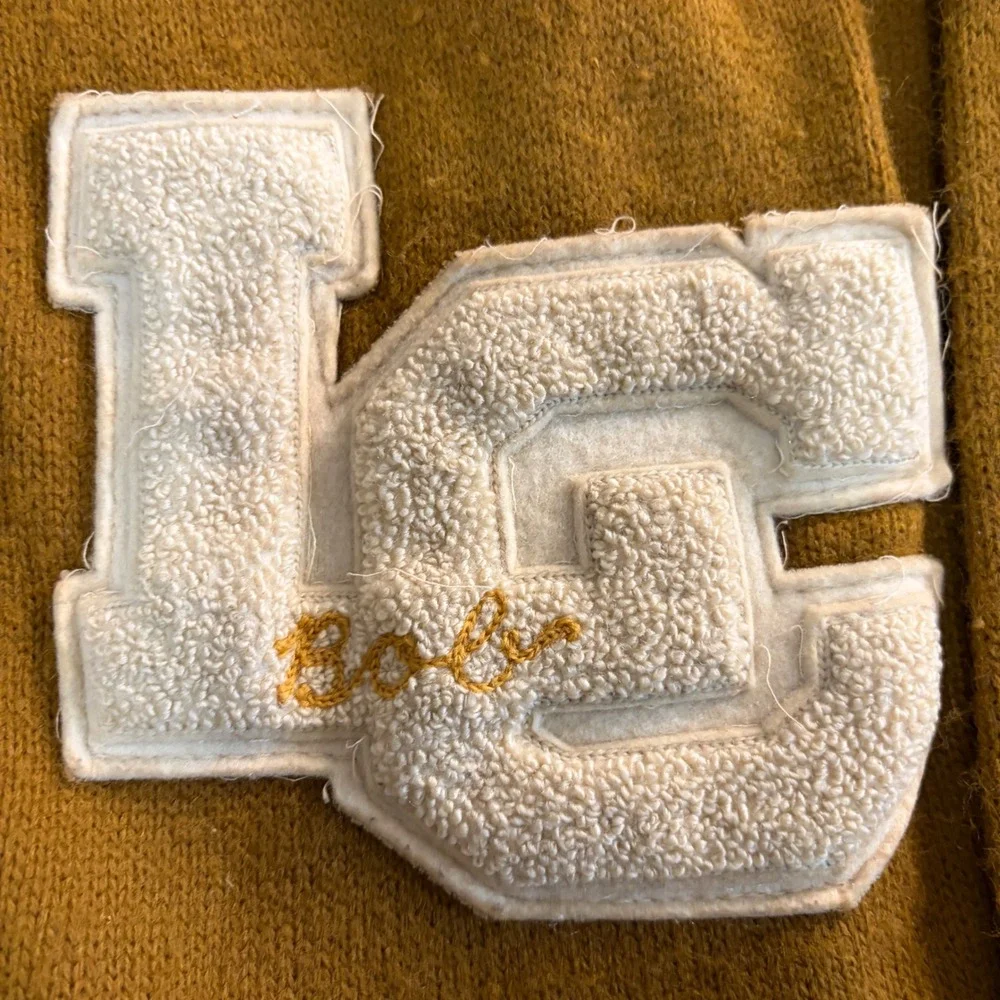Sand-Knit Varsity Cardigan Sweater Mens 38 (M) Mustard Yellow True‎ Vintage